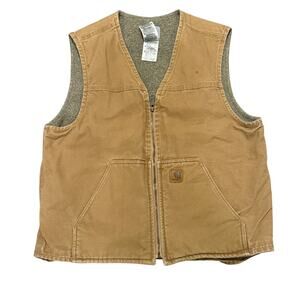 Carhartt Sherpa Lined Duck Canvas Work Vest Brown Men Large Utility Rugged Gorp